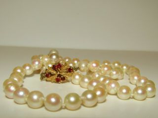 Gorgeous,  Antique Cultured Sea Pearl Necklace With 9 Ct Gold Garnet Clasp