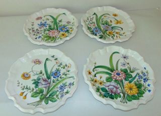 Four Vintage Hand Painted Italy Plates Cantagalli Rooster Mark