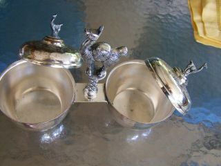 LLAMA HANDLED SILVER - COVERED DOUBLE CONDIMENT DISH SET / SAUCE TUREEN - SWEET 3