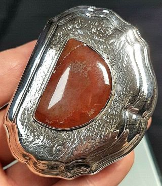 Fabulous 18th Century Scottish Silver Snuff Box,  Inset Red Agate Panel C 1760