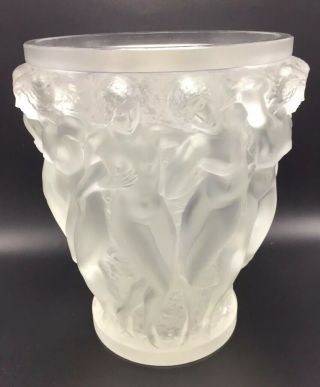 Lalique France Vintage Crystal Glass Bacchantes Large Nude Women Vase 1950s