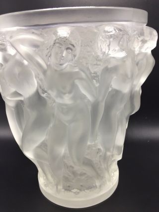 Lalique France Vintage Crystal Glass Bacchantes Large Nude Women Vase 1950s 2