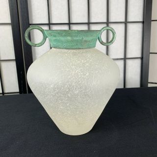 Antique Styled Aged Glass Vase With Green Distressed Brim