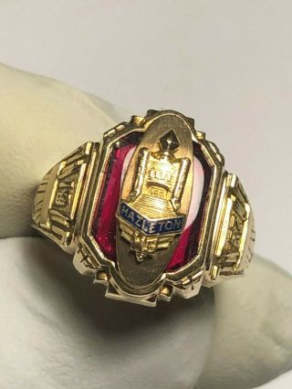 Vintage 1957 10k Gold Josten Hazleton High School Class Ring Ruby Stone Size 9