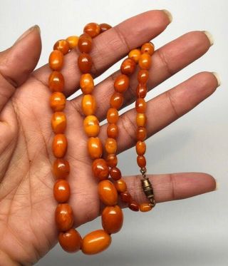 Antique 100 Natural Baltic Amber Bead Necklace,  Butterscotch,  Egg Yolk,  Chinese