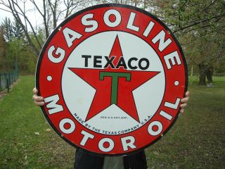 26 " Vintage 1931 Double Sided Texaco Porcelain Gas Pump Sign The Texas Oil Co.