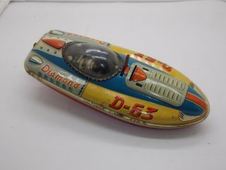 Vintage Yonezawa Diamond D - 63 Tin Toy Boat Made In Japan Battery Operated