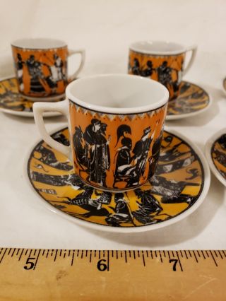 Vintage Set of 5 Espresso Hand Made in Greece Coffee Cups and Saucers 2