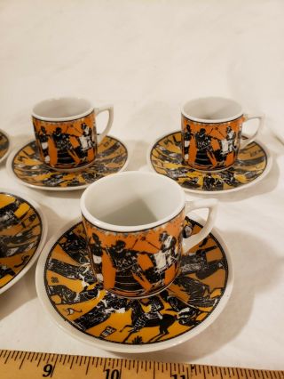 Vintage Set of 5 Espresso Hand Made in Greece Coffee Cups and Saucers 3