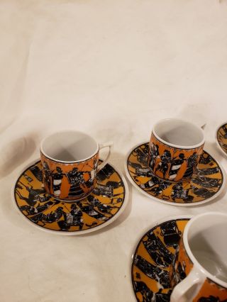 Vintage Set of 5 Espresso Hand Made in Greece Coffee Cups and Saucers 4