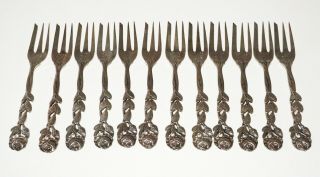 12x German Hanau 800 Silver Floral Motif Desert Forks By Johann S Kurz & Co (rox)