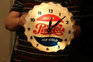 Rare Vintage 1950 ' s Pepsi Cola Soda Pop Gas Station Lighted Clock Sign 2