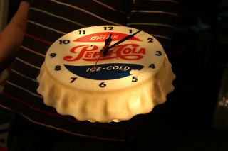 Rare Vintage 1950 ' s Pepsi Cola Soda Pop Gas Station Lighted Clock Sign 3