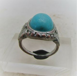 Circa 1702 - 1714 Ad Queen Anne Period Silvered Ring With Blue Gem