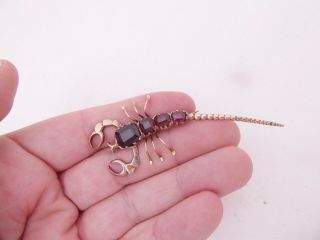 9ct Rose Gold Garnet Large Novelty Scorpion Art Deco Brooch,  9k 375