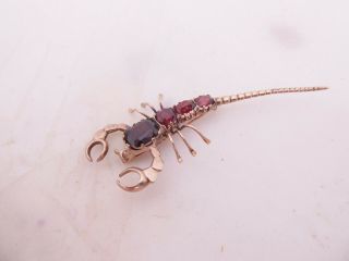 9ct rose gold garnet large novelty scorpion art deco brooch,  9k 375 2