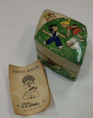 Rare Vintage Ss Sarna Inc Papier Mache Lacquer Box Jack & Jill India