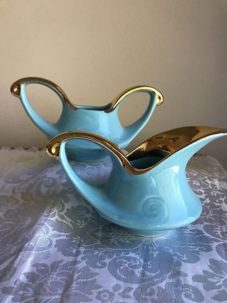 Vintage Pearl China Turquoise Sugar And Creamer Set With 22k Gold Trimming