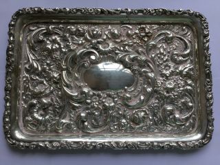 Large Antique Sterling Silver Repousse Dressing Tray Birmingham 1903 280 grams 2