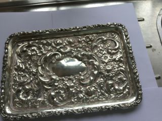 Large Antique Sterling Silver Repousse Dressing Tray Birmingham 1903 280 grams 5
