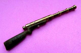 Antique Miniature Wood & Brass Model Of A Riffle,  Gun.