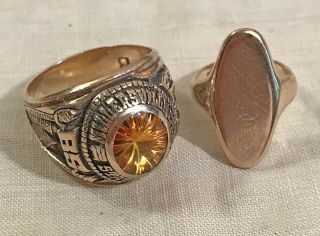 2 Vintage 10 Kt Yellow Gold Rings,  13.  0 Total Gram Weight Jewelry Scrap Or Not