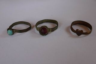 British Uk Metal Detecting Find 3 Medieval Rings With Stones - As Excavated