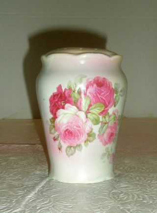 Vintage Porcelain Sugar Shaker Pink And Mauve Roses Ruffle Top