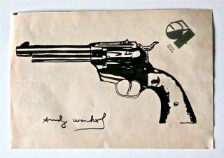 Andy Warhol - - A 1970s Pop - Art Ink Drawing,  Gun,  Rare,  Studio 54,  Nyc