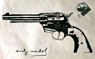 ANDY WARHOL - - A 1970s POP - ART INK DRAWING,  GUN,  RARE,  STUDIO 54,  NYC 4