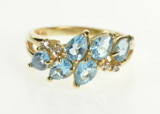 14k Pear Blue Topaz Diamond Accent Cluster Fashion Ring Size 9 Yellow Gold 98