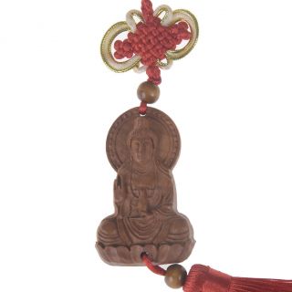 Jujube Wood Carving Red Chinese Kwan Yin Buddha Statue Sculpture Car Pendant Bh