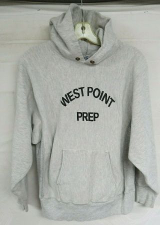 Vintage Sweatshirt Hoodie West Point Prep Champion Reverse Weave Gray Military