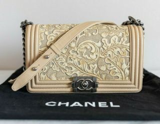 Verified Authentic Rare Chanel Beige Medium Cordoba Paris - Dallas Boy Flap Bag