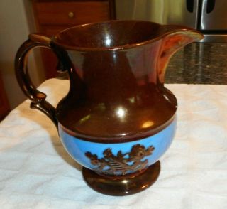 Antique 5 1/4 " Copper Luster Pitcher With Blue Band