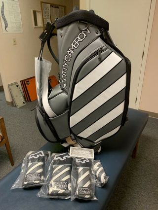 Scotty Cameron Staff Bag Grey/white Caution Stripe & Head Cover 4 Set Rare