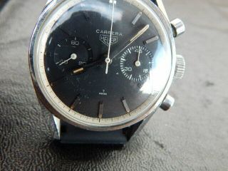 Vintage Men ' s Heuer Carrera Chronograph Black Dial Watch 2