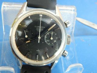 Vintage Men ' s Heuer Carrera Chronograph Black Dial Watch 3