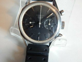 Vintage Men ' s Heuer Carrera Chronograph Black Dial Watch 5