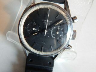 Vintage Men ' s Heuer Carrera Chronograph Black Dial Watch 6
