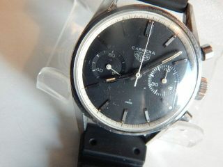 Vintage Men ' s Heuer Carrera Chronograph Black Dial Watch 7