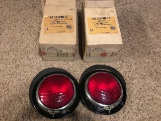 Pair Nos Nib Vintage Red Tail Stop Kd Lamp 254f Light Glass Lens Auto Truck Old