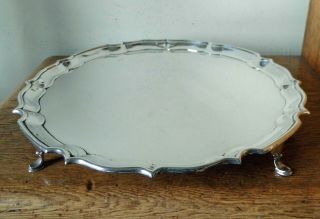 Vintage Solid Silver Circular Tray 1934 Hallmark 561 Gram On 4 Hoof Feet