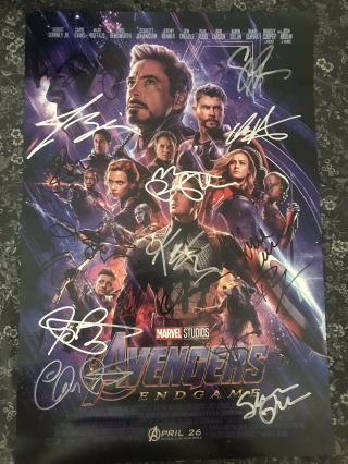 Avengers Endgame 13x18 Cast Signed Poster X17 Larson Downey Jr Evans Rare