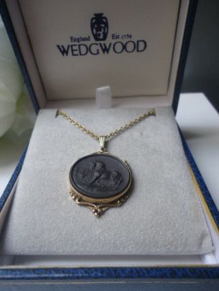 Wedgwood Black Basalt Cameo Stubbs Horse & Lion Gilt Pendant & Necklace Box