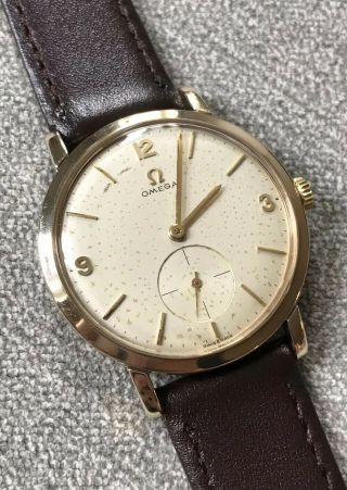 Rare 9ct Gold Gents Omega Cal.  510 Wristwatch - Circa 1958 - Patina Dial