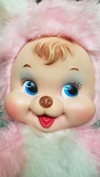 Vintage Rushton 17.  5” Pink Rubber Face Happy Bear Rare
