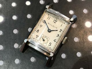 Vintage Bulova men ' s wristwatch art deco rare white gold filled 21 jewels 7AK 4