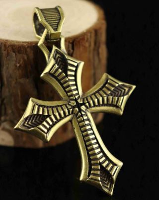 Collect Antique Bronze Hand Carve Crucifix Auspicious Christian Decorate Pendant