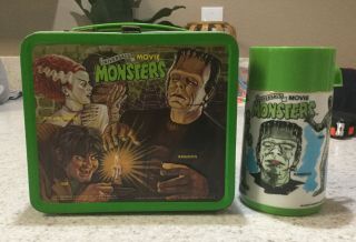 Vintage 1979 Universals Movie Monsters Aladdin Metal Lunchbox And W/ Thermos